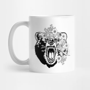 Fierce Roaring Bear with Flowers in Hair Mug